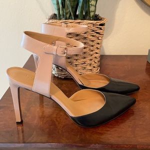 Two tone ankle strap pumps